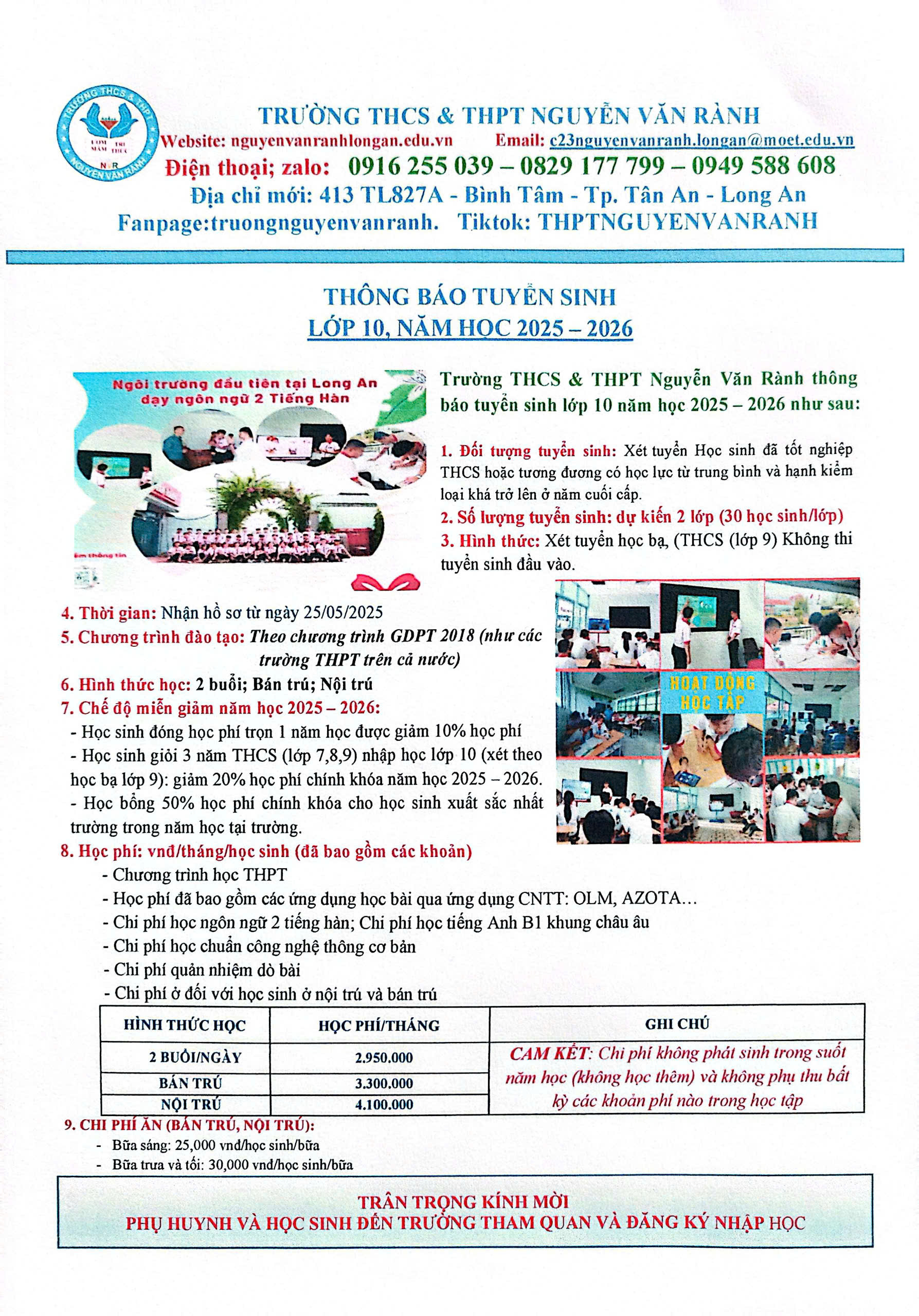 Thông tin Tuyển sinh năm học 2025-2026